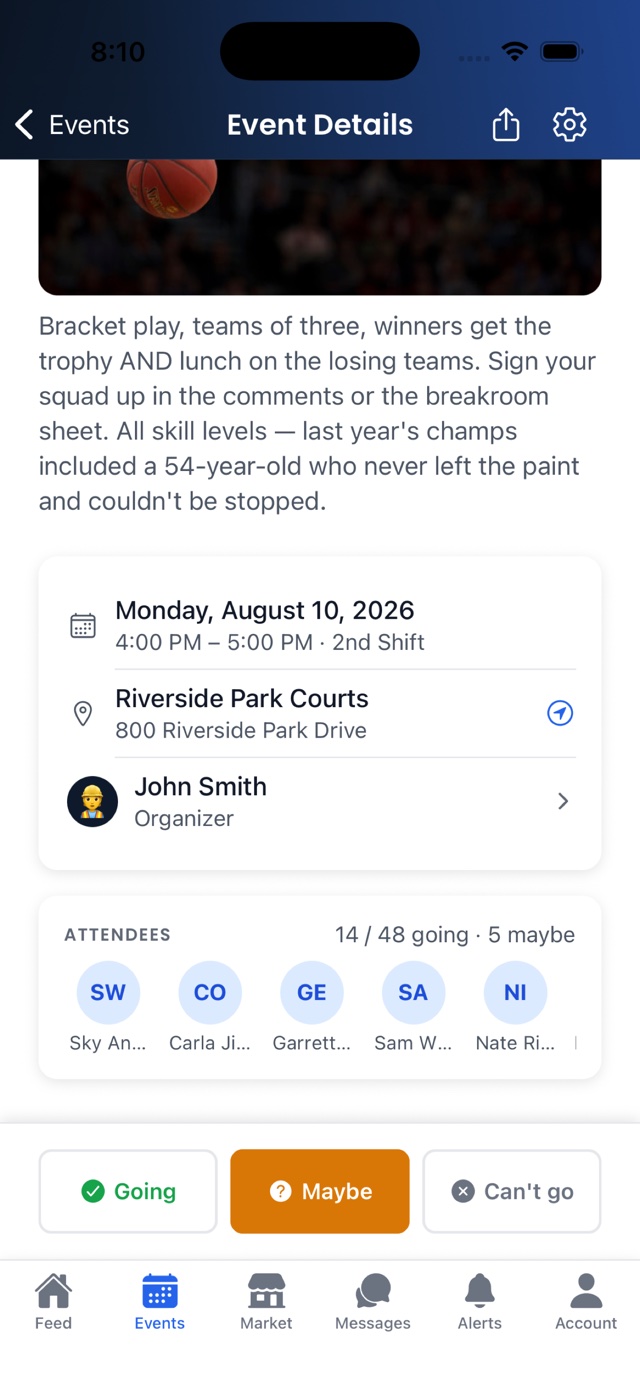 Event details with RSVPs