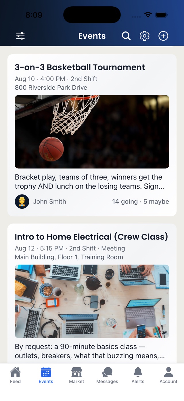 Upcoming crew events list