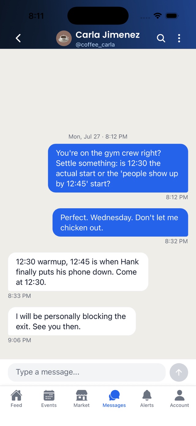 A chat thread between coworkers