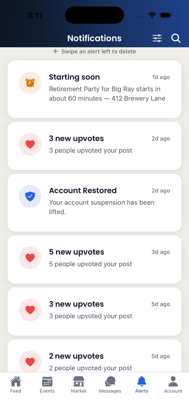 Notifications feed