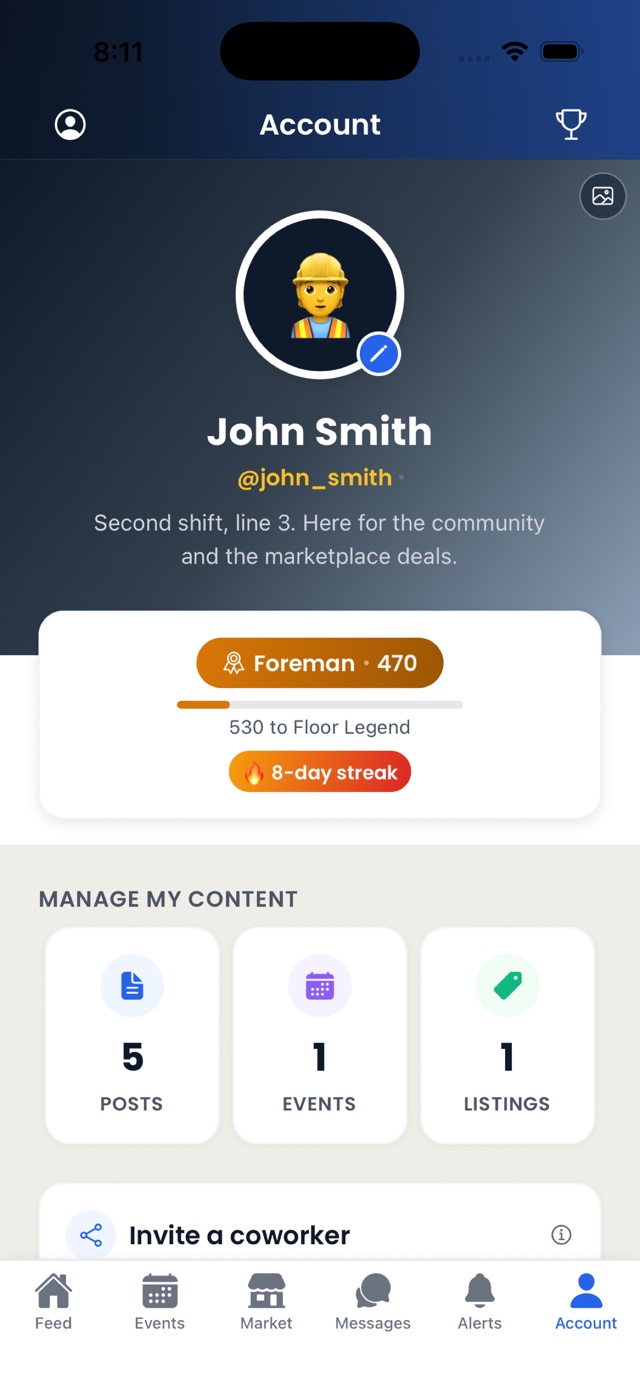 A member profile with reputation