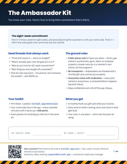 The Ambassador Kit — one-page guide