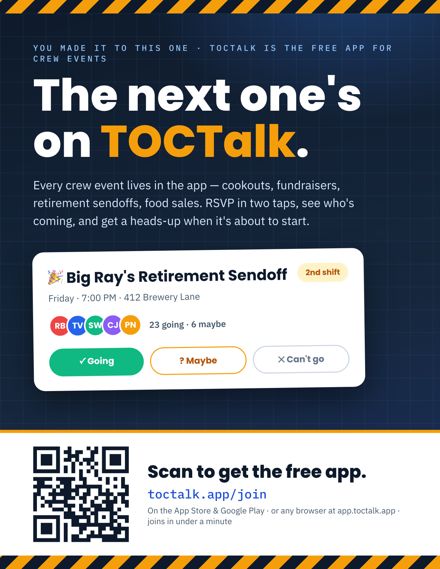 Event poster — The next one's on TOCTalk